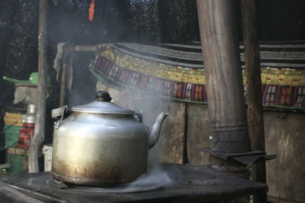 Making tea in the yurt